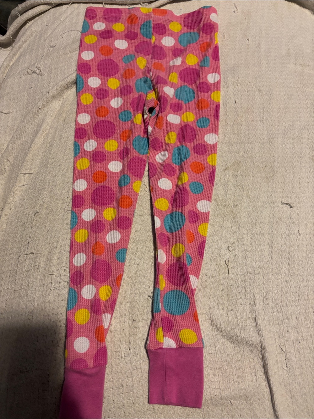 Girls' Pink Polka Dot Thermal Pajama Bottoms Waffle Fabric 4T